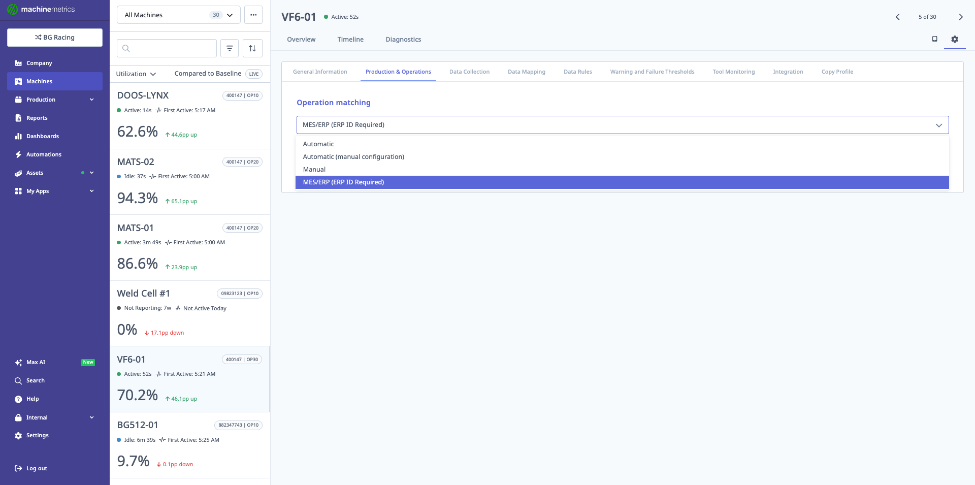 Operation Matching Dropdown